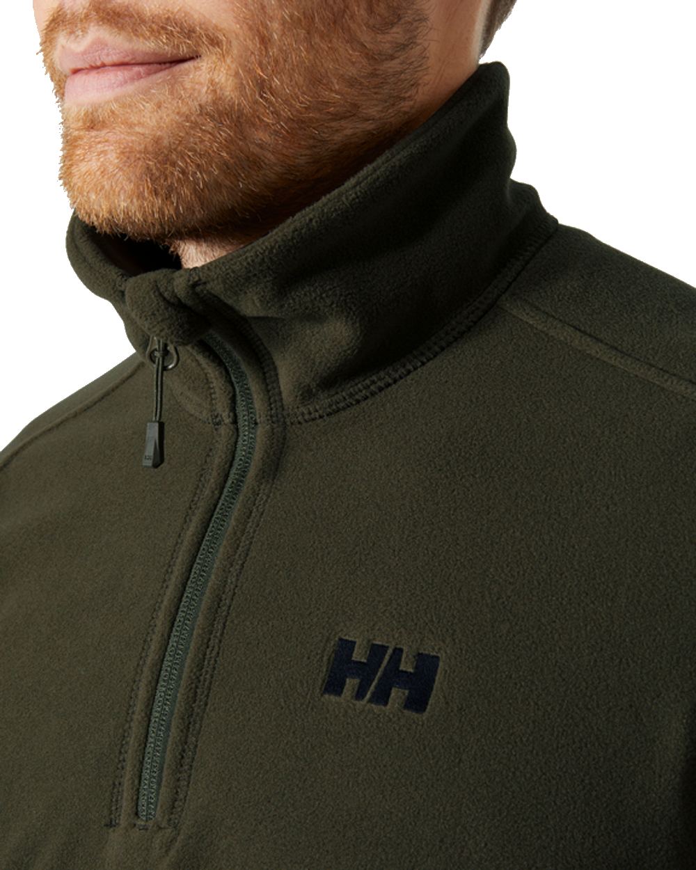 Utility Green coloured Helly Hansen Daybreaker 1/2 Zip Fleece on white background 