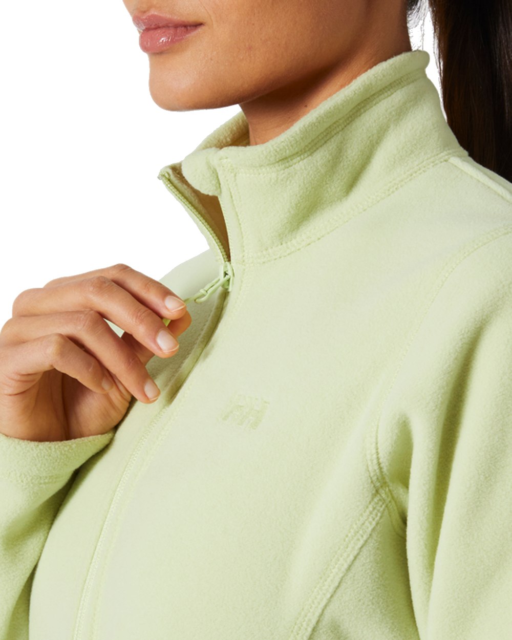 Iced Matcha coloured Helly Hansen Daybreaker Ladies Fleece Jacket on white background 