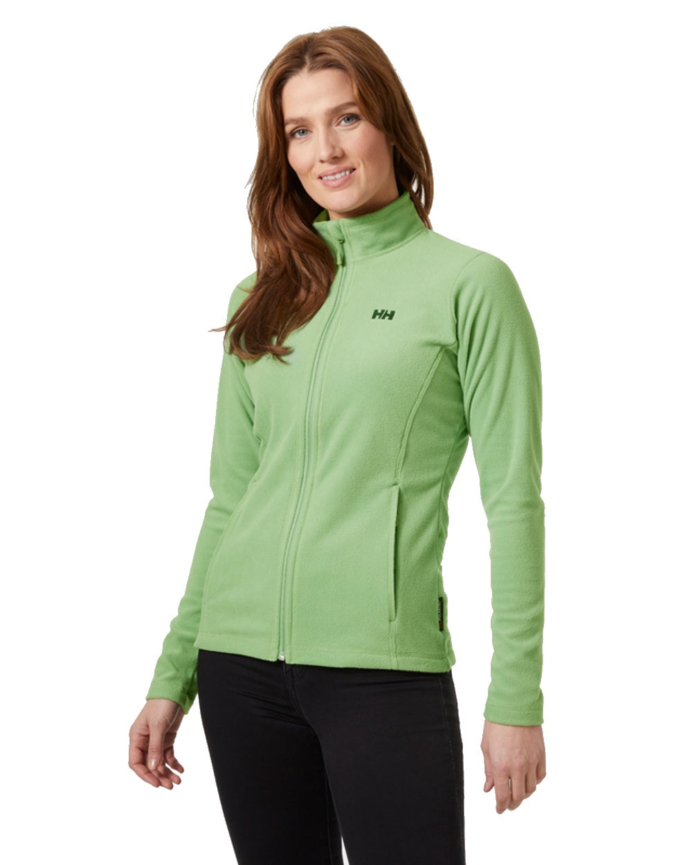 Jade 2.0 coloured Helly Hansen Daybreaker Ladies Fleece Jacket on white background 