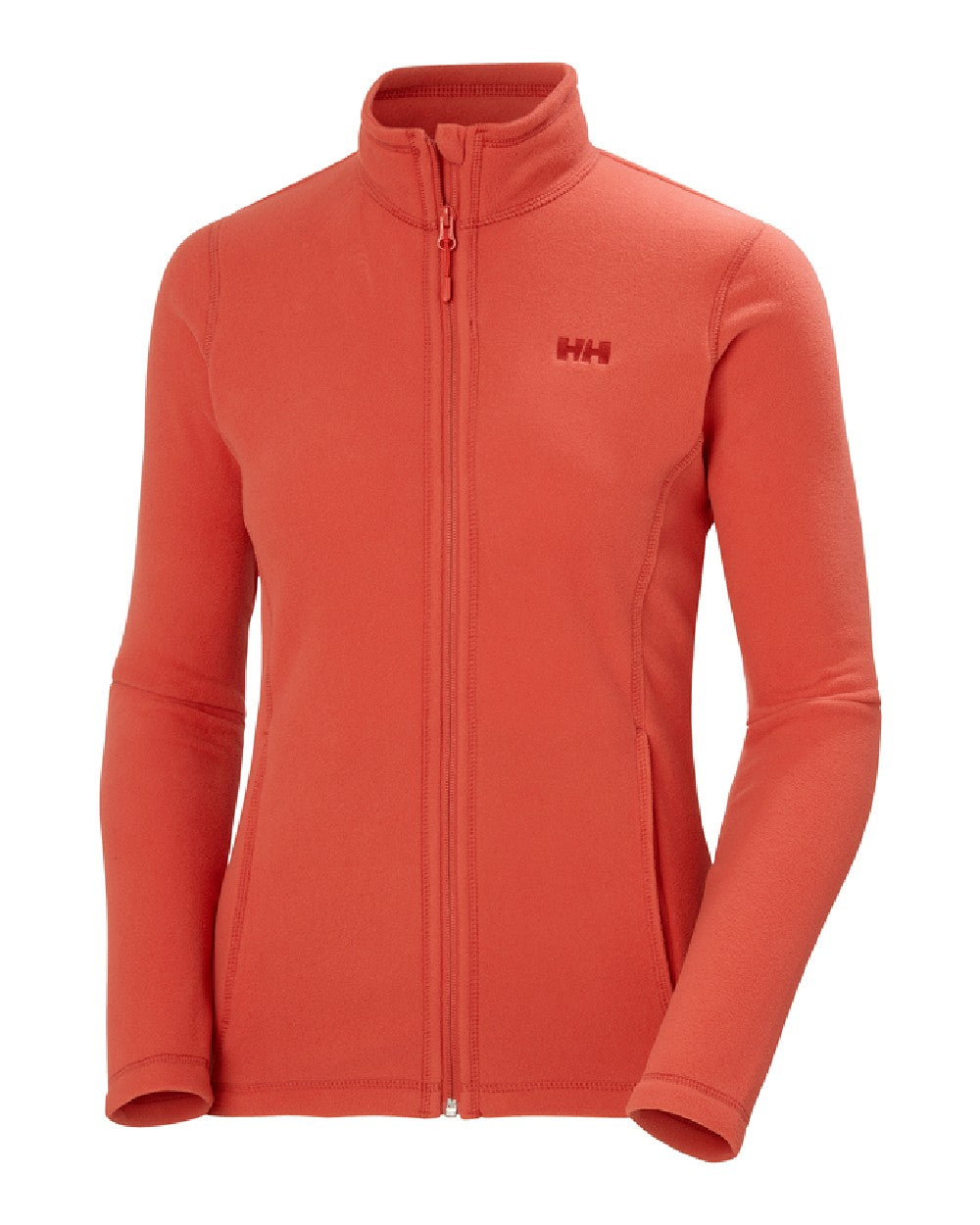 Poppy Red coloured Helly Hansen Daybreaker Ladies Fleece Jacket on white background 