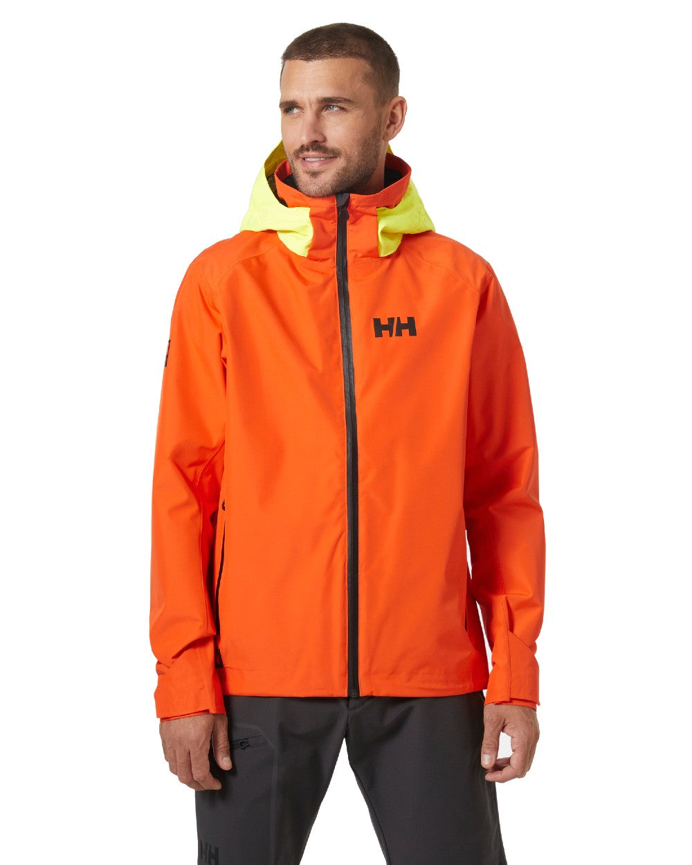 Flame coloured Helly Hansen Mens Inshore Cup Sailing Jacket on white background 