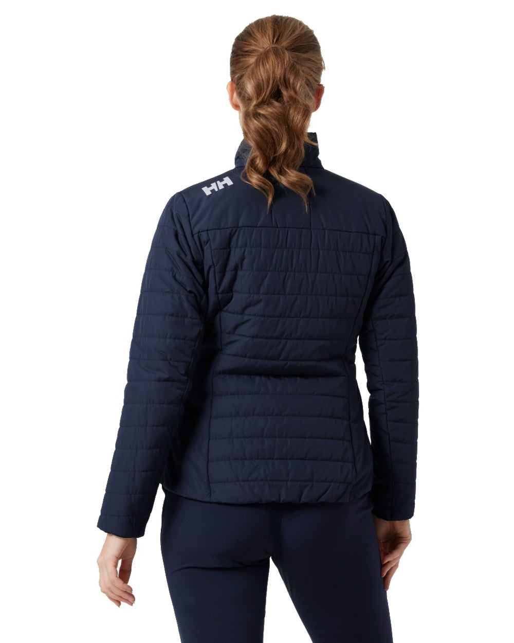 Navy coloured Helly Hansen Womens Crew Insulated Sailing Jacket 2.0 on white background 