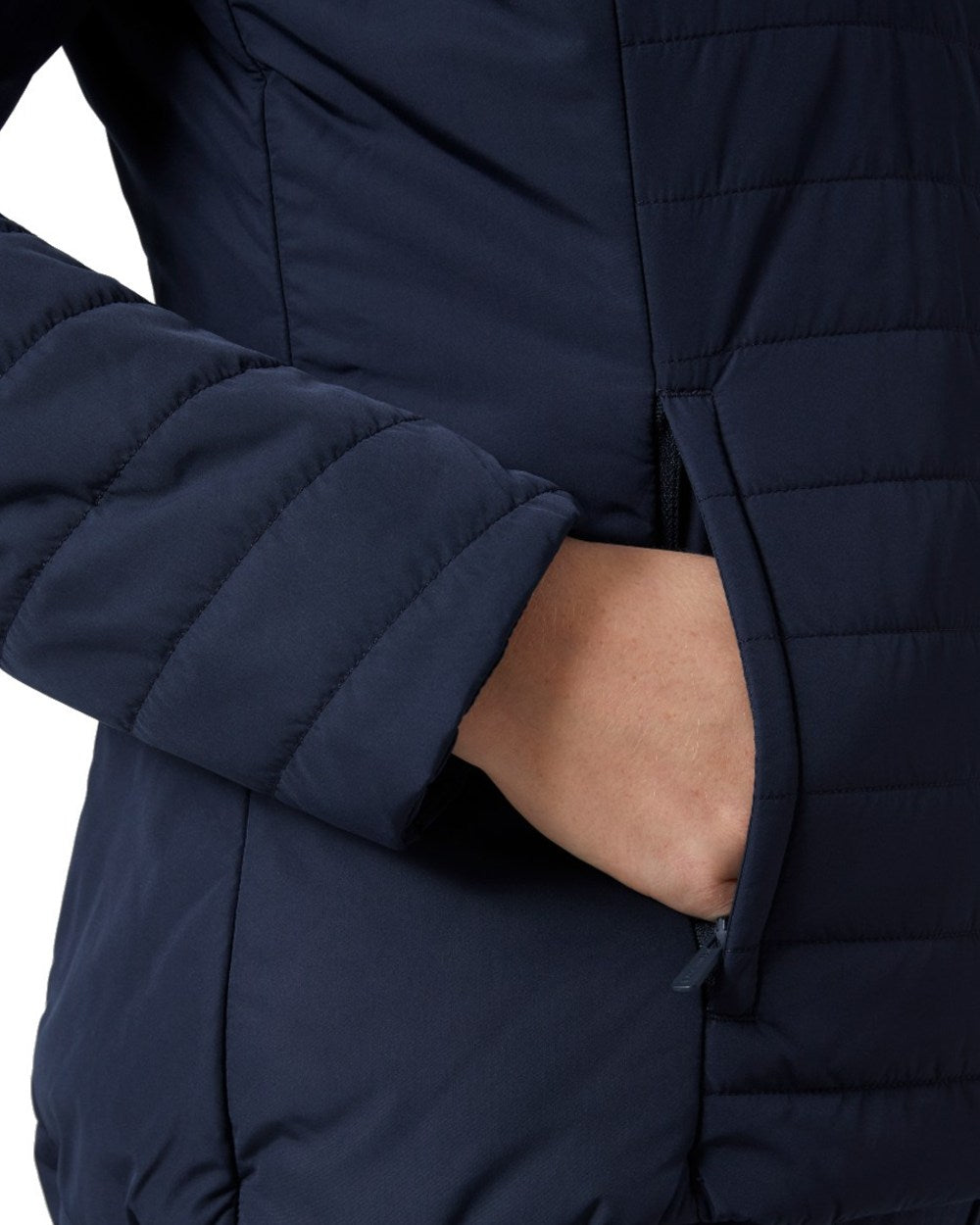 Navy coloured Helly Hansen Womens Crew Insulated Sailing Jacket 2.0 on white background 