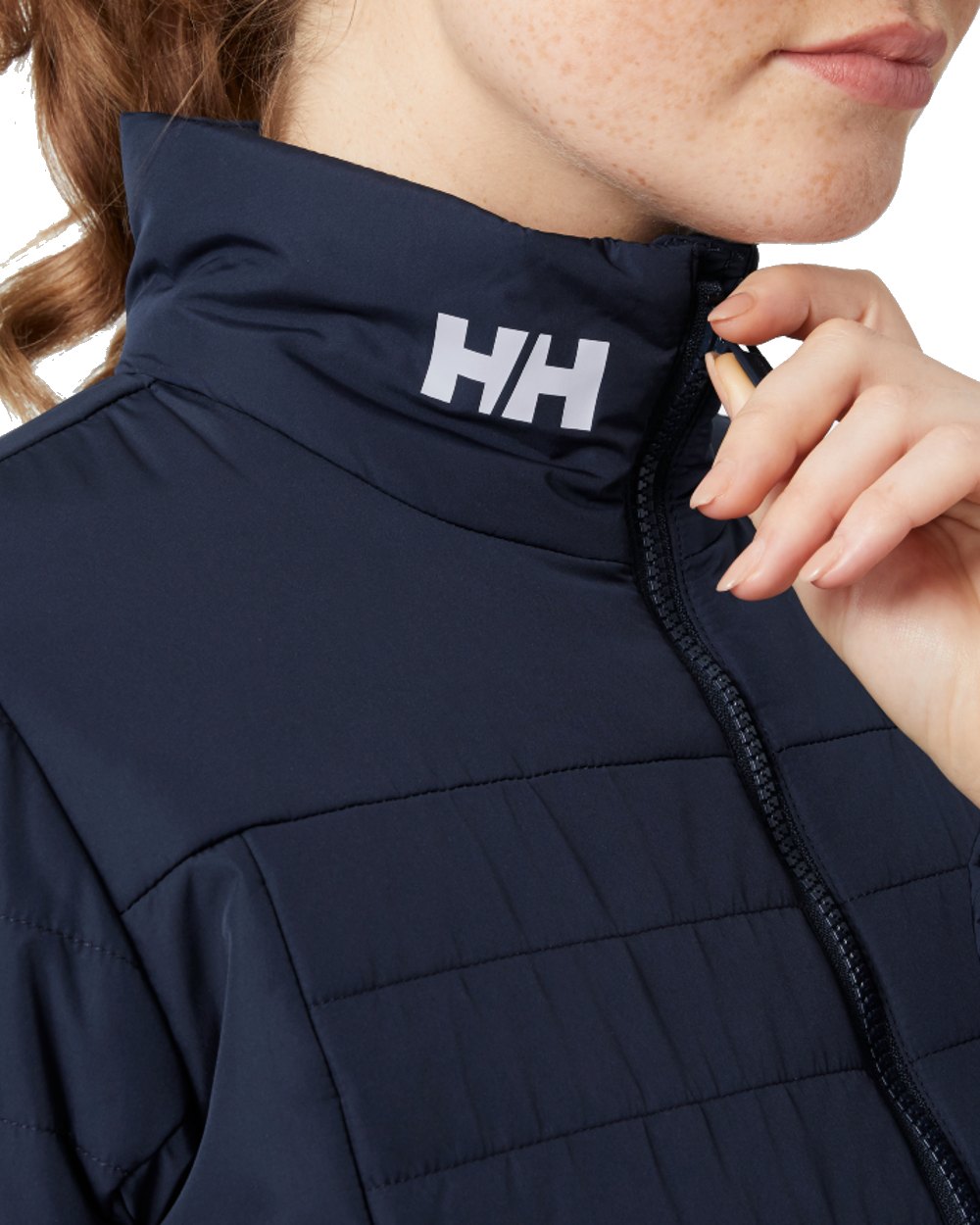 Navy coloured Helly Hansen Womens Crew Insulated Sailing Jacket 2.0 on white background 