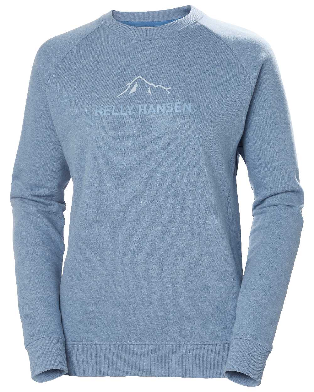 Azurite Melange coloured Helly Hansen Womens F2F Organic Cotton Sweater on white background 