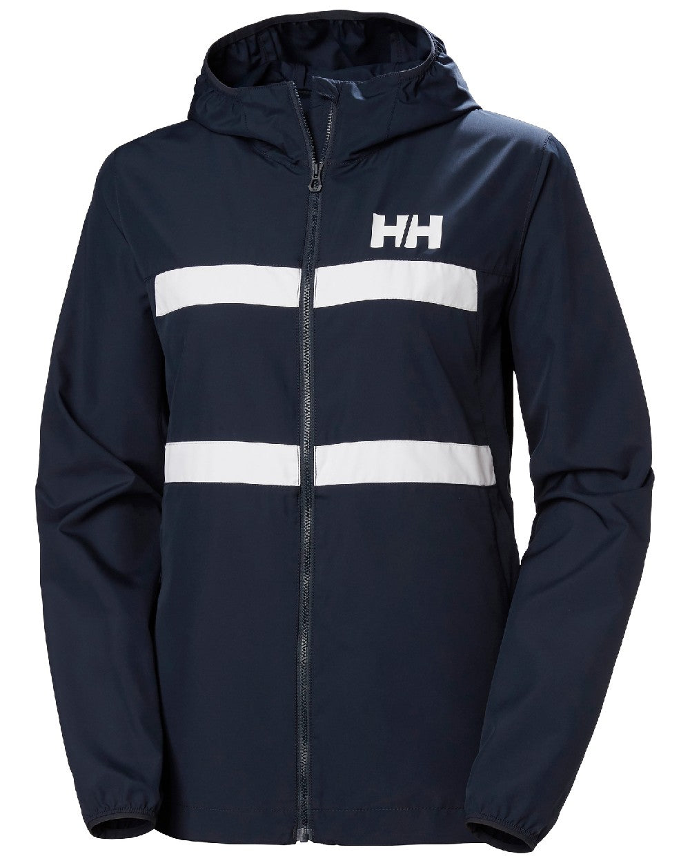 Navy coloured Helly Hansen Womens Salt Stripe Windbreaker Jacket on white background 