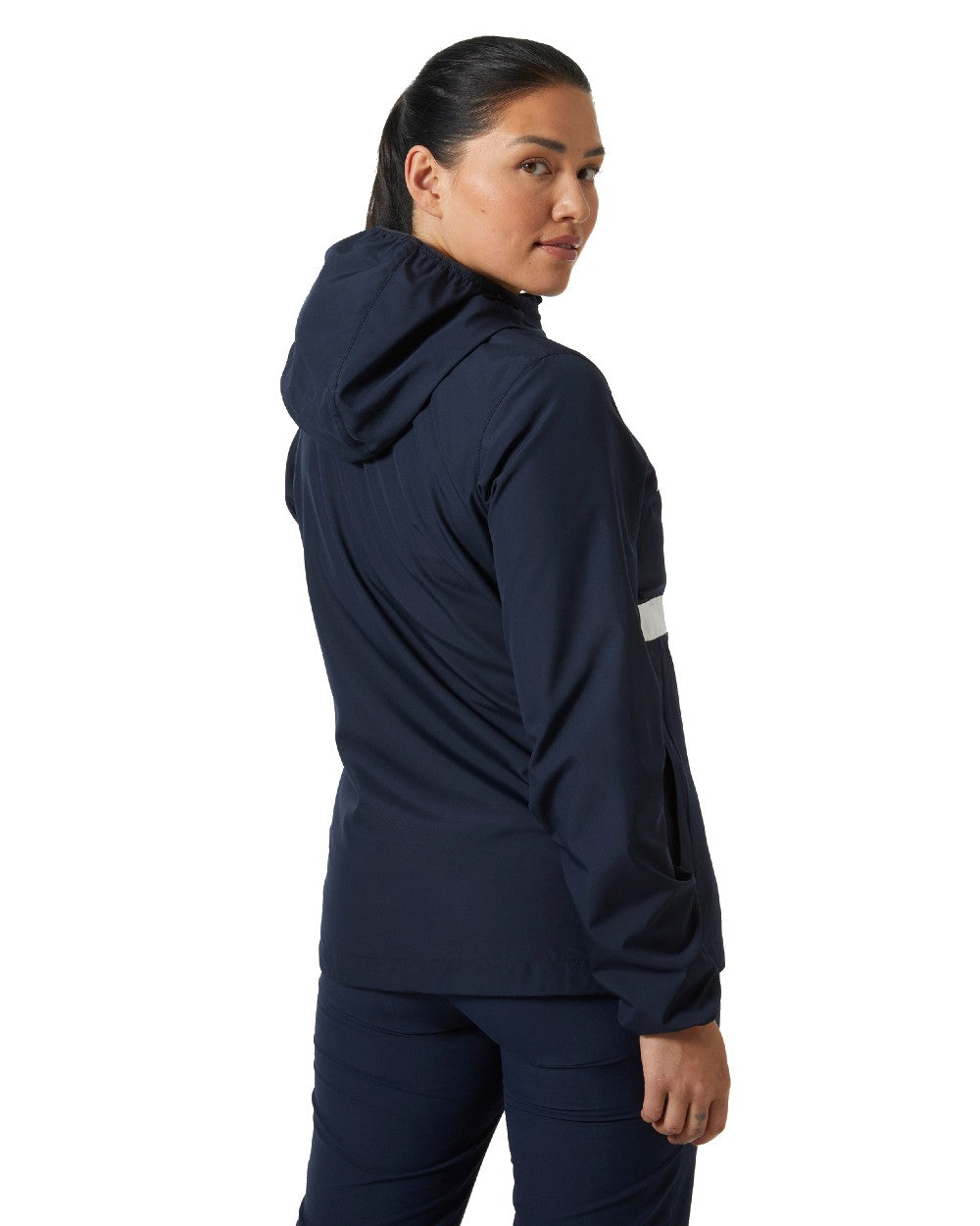 Navy coloured Helly Hansen Womens Salt Stripe Windbreaker Jacket on white background 