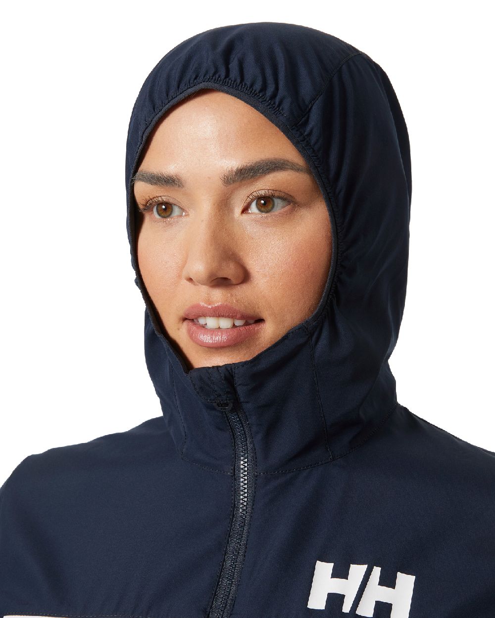 Navy coloured Helly Hansen Womens Salt Stripe Windbreaker Jacket on white background 