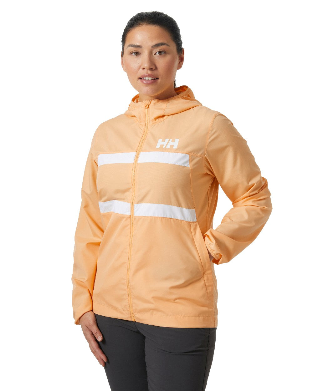 Miami Peach coloured Helly Hansen Womens Salt Stripe Windbreaker Jacket on white background 