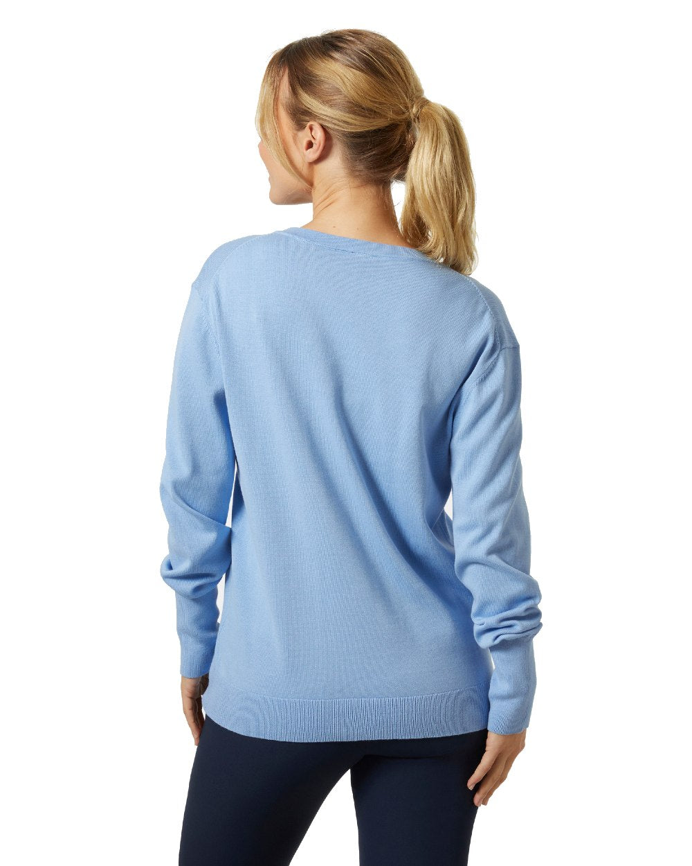 Bright Blue Coloured Helly Hansen Womens Salt Summer Knit Sweater on grey background 