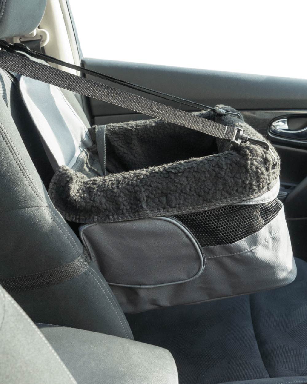 Grey Black coloured Henry Wag Pet Car Booster Seat on car background 