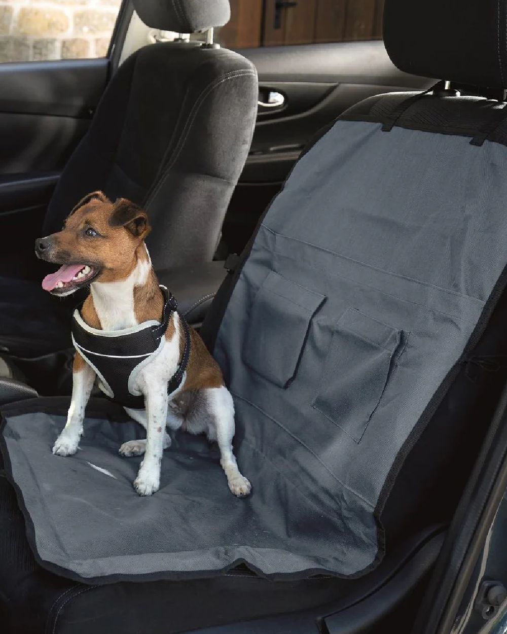 Grey Black coloured Henry Wag Single Car Seat Cover on car background 