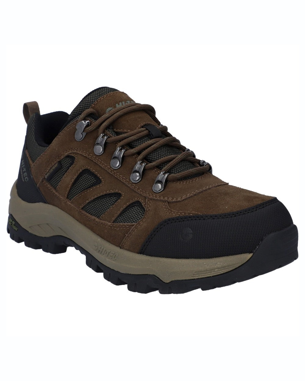 Smokey Brown Khaki coloured Hi-Tec Mens Bandera Expedition Low Hikers Shoes on white background 