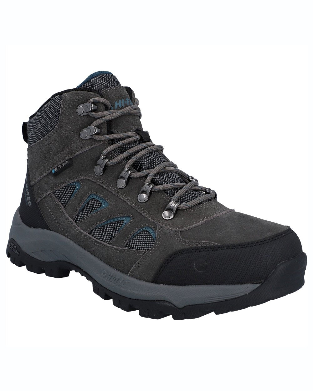 Grey colour Hi-Tec Mens Bandera Expedition Hikers Boots on white background 