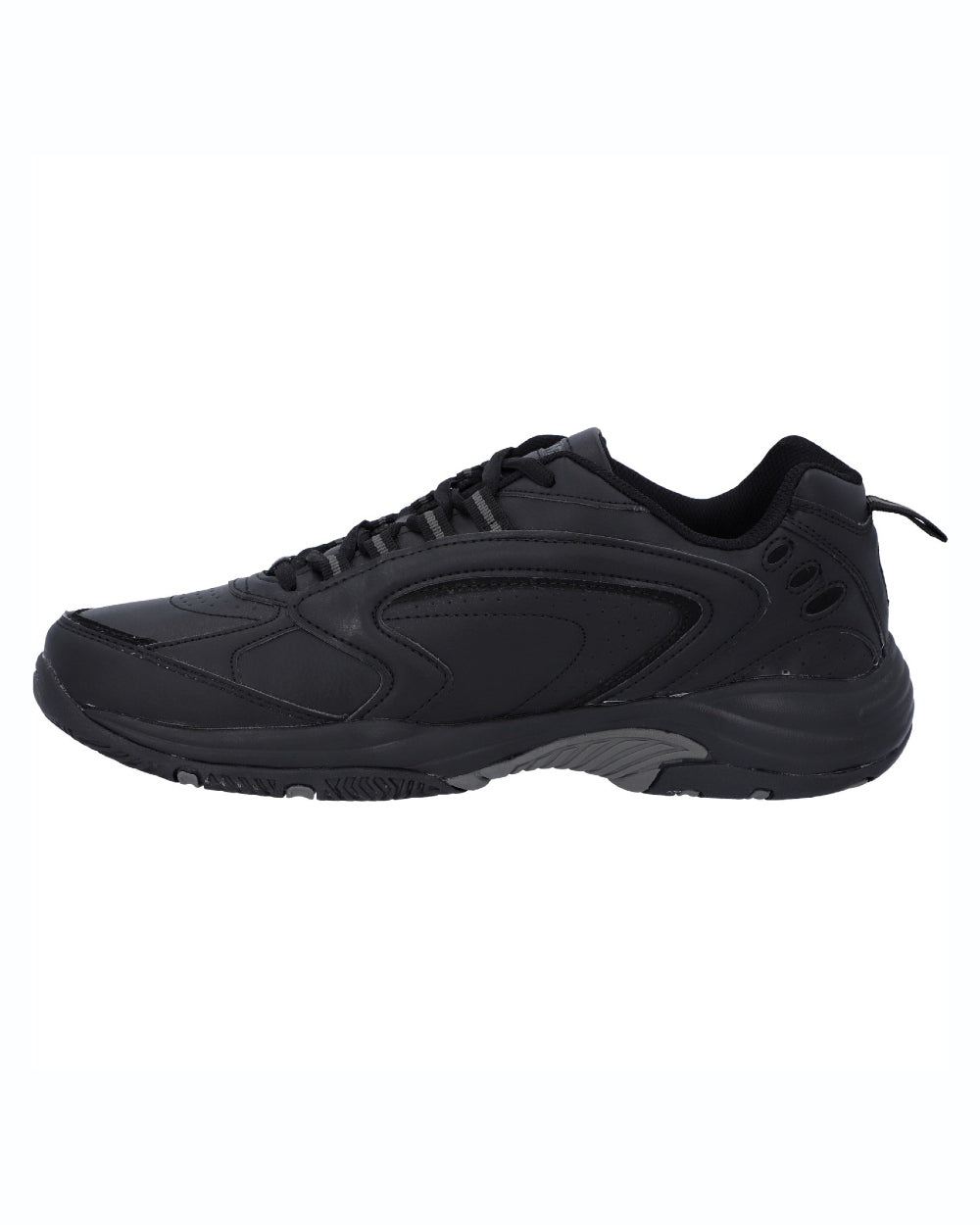 Black coloured Hi-Tec Mens Blast Lite Wide Fit Trainers on white background 