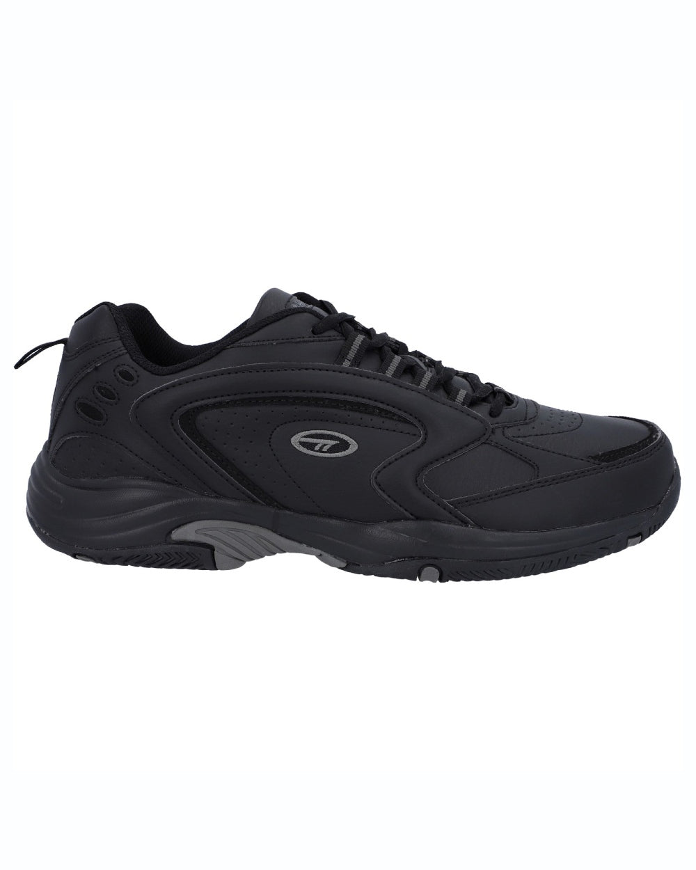 Black coloured Hi-Tec Mens Blast Lite Wide Fit Trainers on white background 