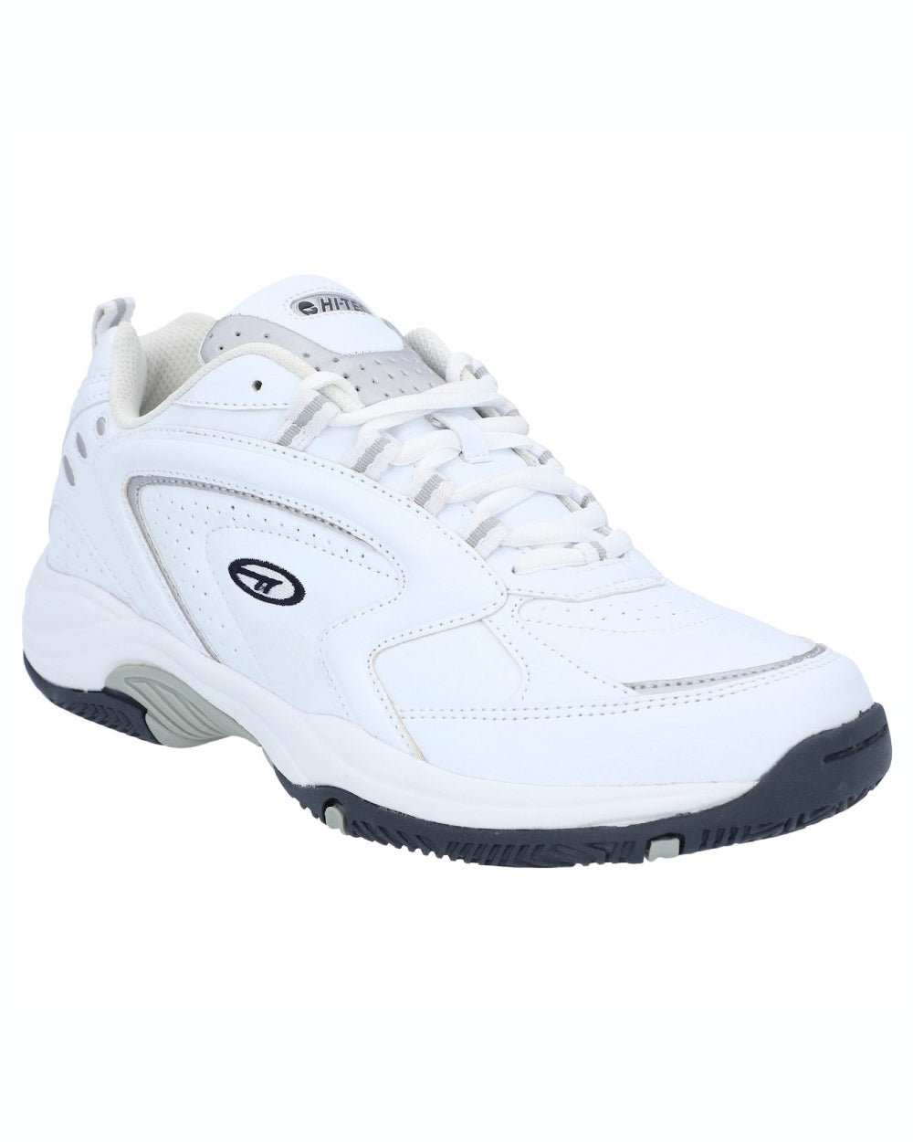 White coloured Hi-Tec Mens Blast Lite Wide Fit Trainers on white background 