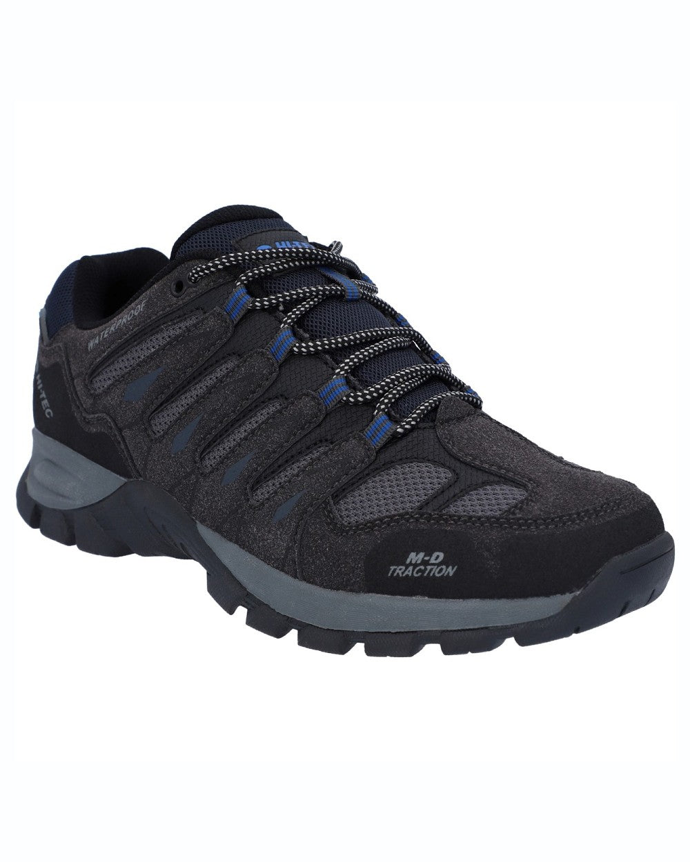 Charcoal coloured Hi-Tec Mens Corzo Low Boots on white background 