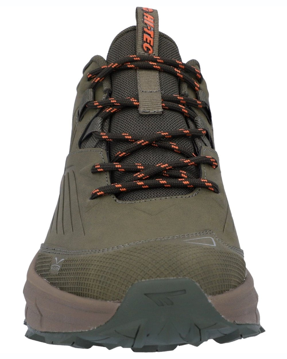 Light Olive coloured Hi-Tec Mens Fuse Trek Hiking Shoes on white background 