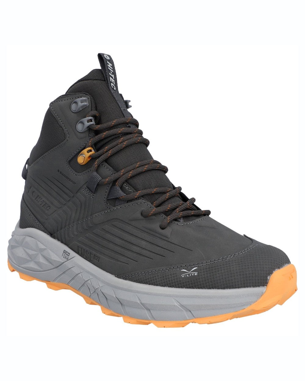 Chocolate Brown Timber Wolf coloured Hi-Tec Mens Fuse Trek Mid Hiking Boots on white background 