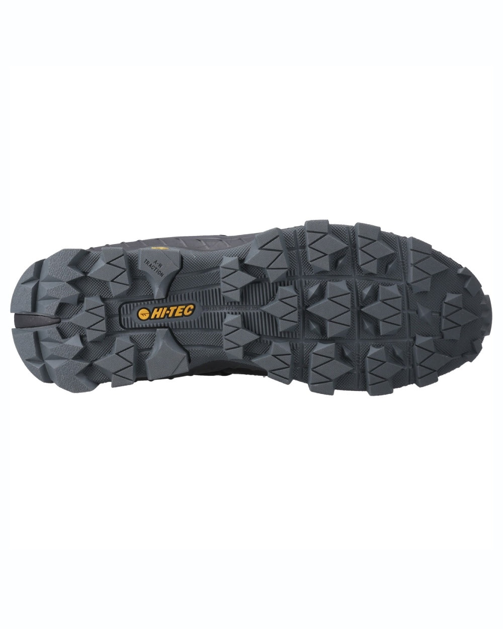 Black coloured Hi-Tec Mens Rainier Hiking Boots on white background 