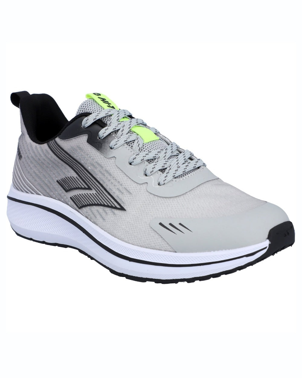 Cool Grey Black Acid Lime coloured Hi-Tec Mens Santorini Trainers on white background 