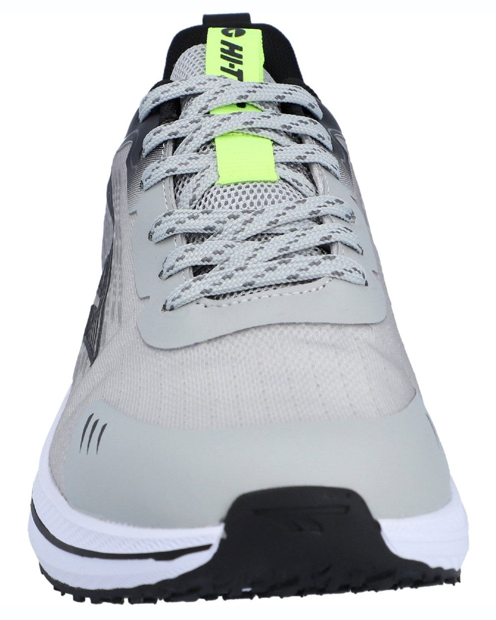 Cool Grey Black Acid Lime coloured Hi-Tec Mens Santorini Trainers on white background 