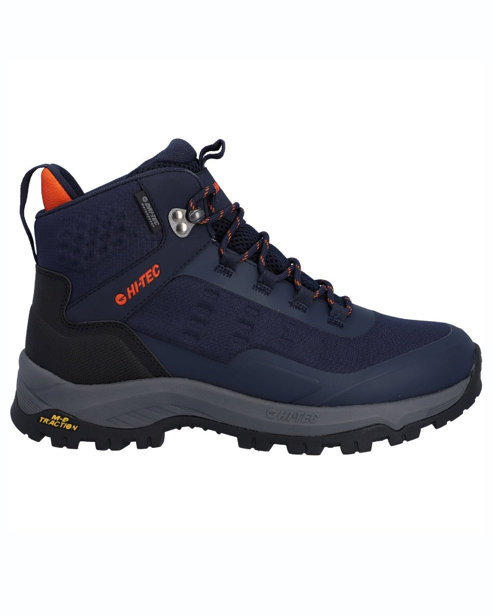 Navy Orange coloured Hi-Tec Mens Storm Expedition Sport Boots on white background 