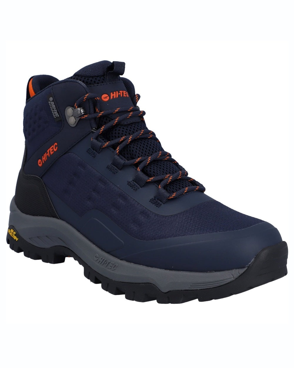 Navy Orange coloured Hi-Tec Mens Storm Expedition Sport Boots on white background 