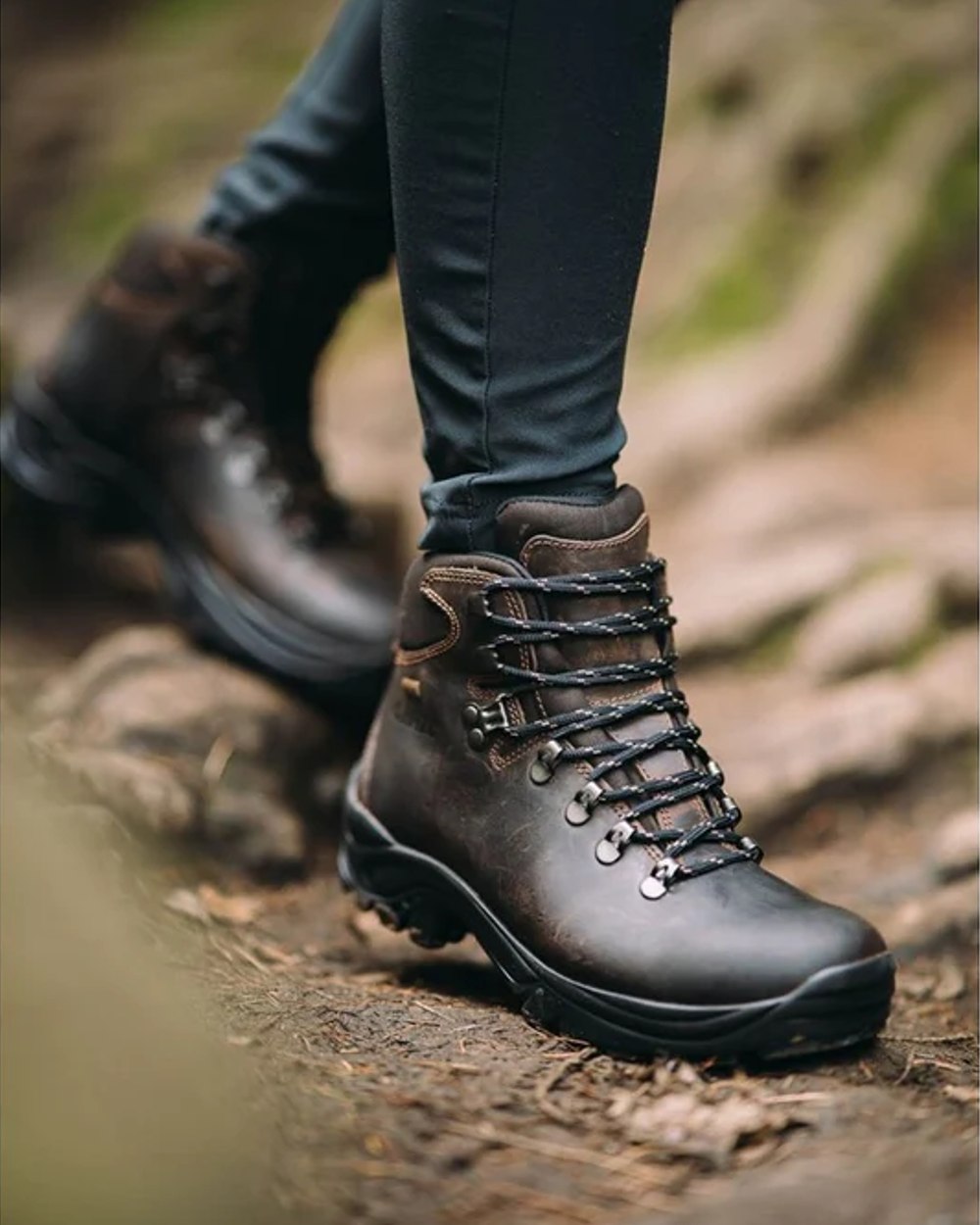 Brown coloured Hi-Tec Ravine Waterproof Hiking Boots on blurry background