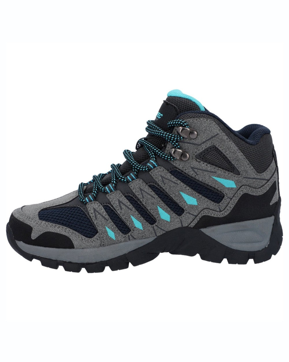 Grey coloured Hi-Tec Womens Corzo Mid Boots on white background 