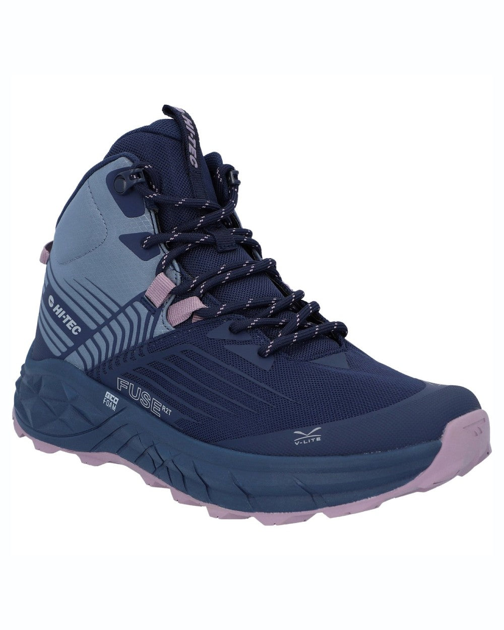 Flintstone coloured Hi-Tec Womens Fuse Trail Mid Boots on white background 