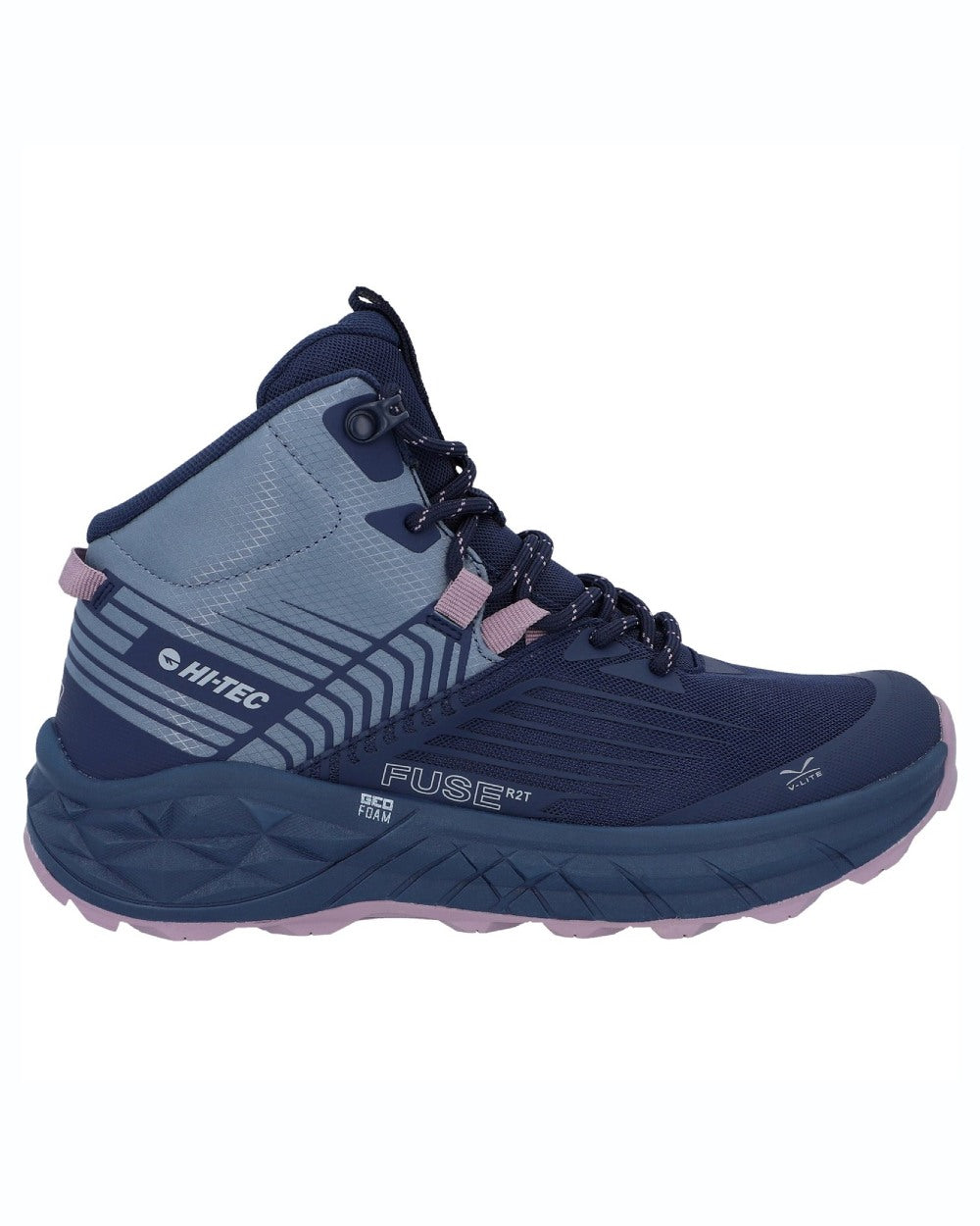 Flintstone coloured Hi-Tec Womens Fuse Trail Mid Boots on white background 