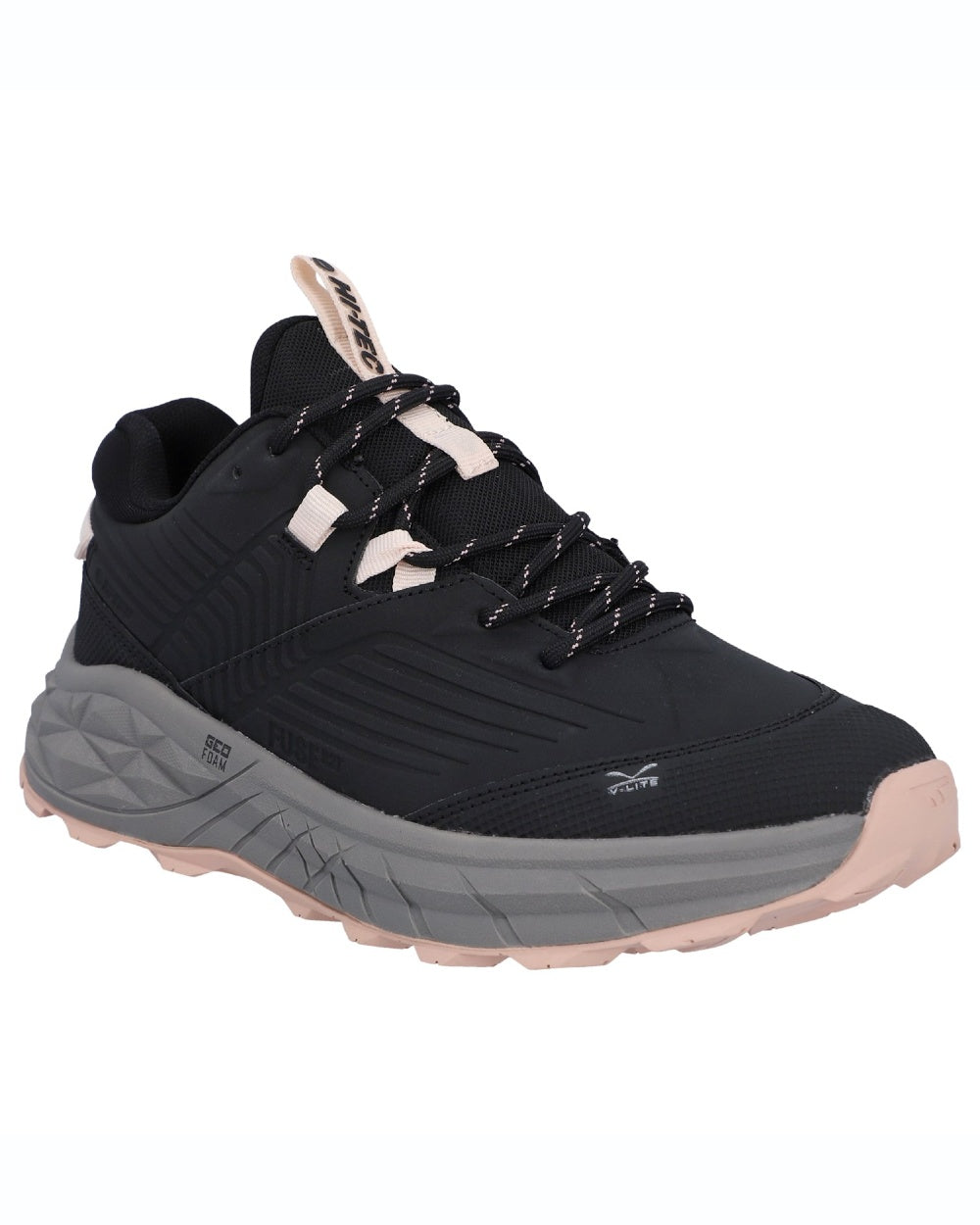 Black Rose coloured Hi-Tec Womens Fuse Trek Hiking Shoes on white background 