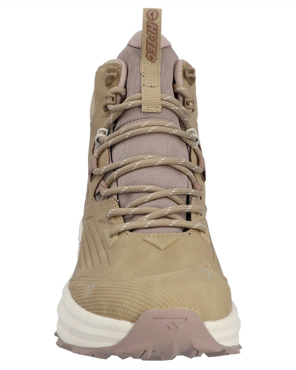 Taupe coloured Hi-Tec Womens Fuse Trek Mid Hiking Boots on white background 