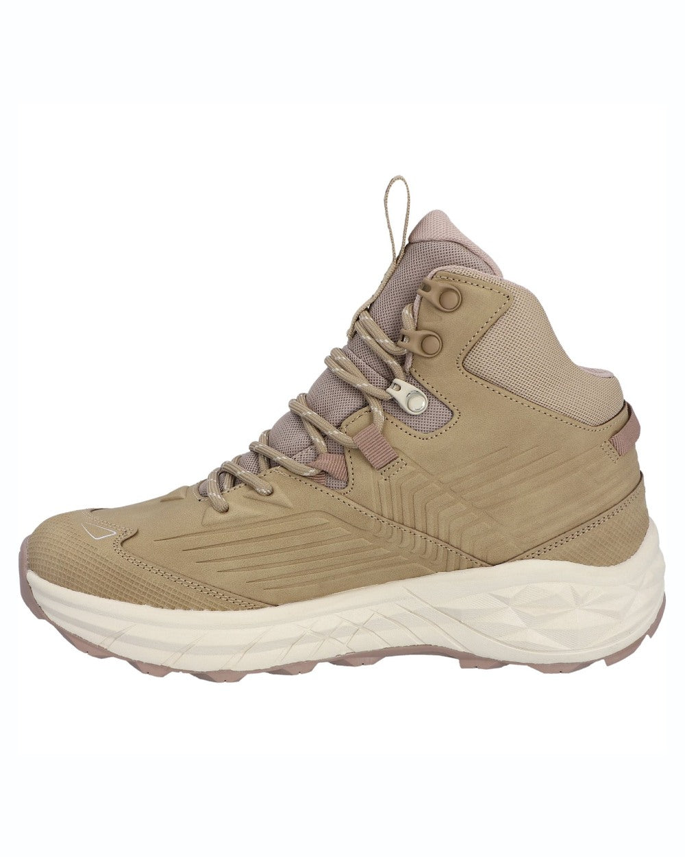 Taupe coloured Hi-Tec Womens Fuse Trek Mid Hiking Boots on white background 