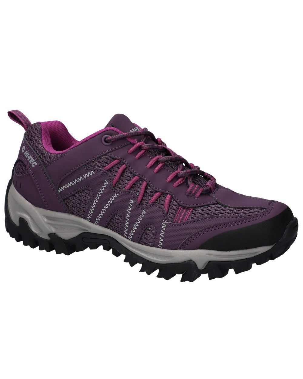 Plum Fuchsia Coloured Hi-Tec Womens Jaguar Shoes On A White Background 