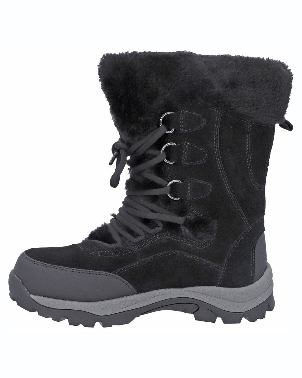 Black coloured Hi-Tec Womens Mortiz 200 Hiking Boots on white background 