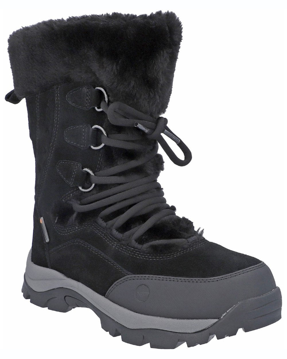 Black coloured Hi-Tec Womens Mortiz 200 Hiking Boots on white background 