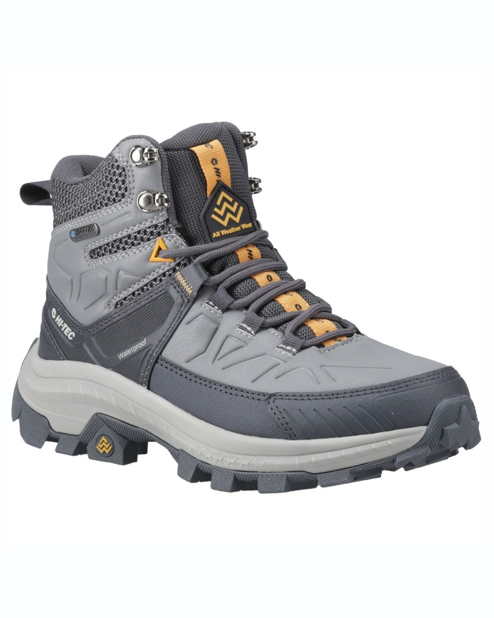 Cool Grey coloured Hi-Tec Womens Rainier Hiking Boots on white background 