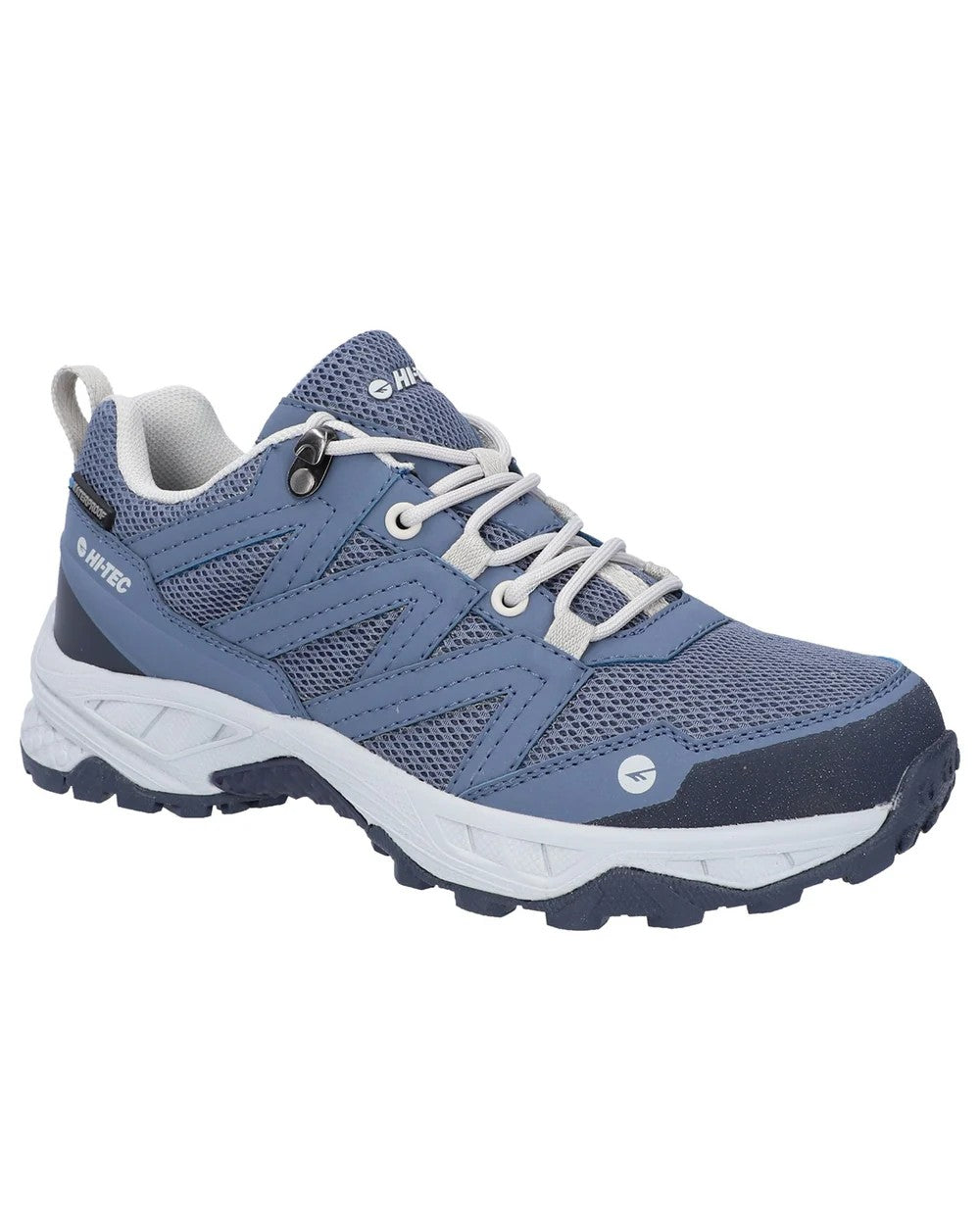 Blue Coloured Hi-Tec Womens Saunter Waterproof Hiking Shoes on white background 