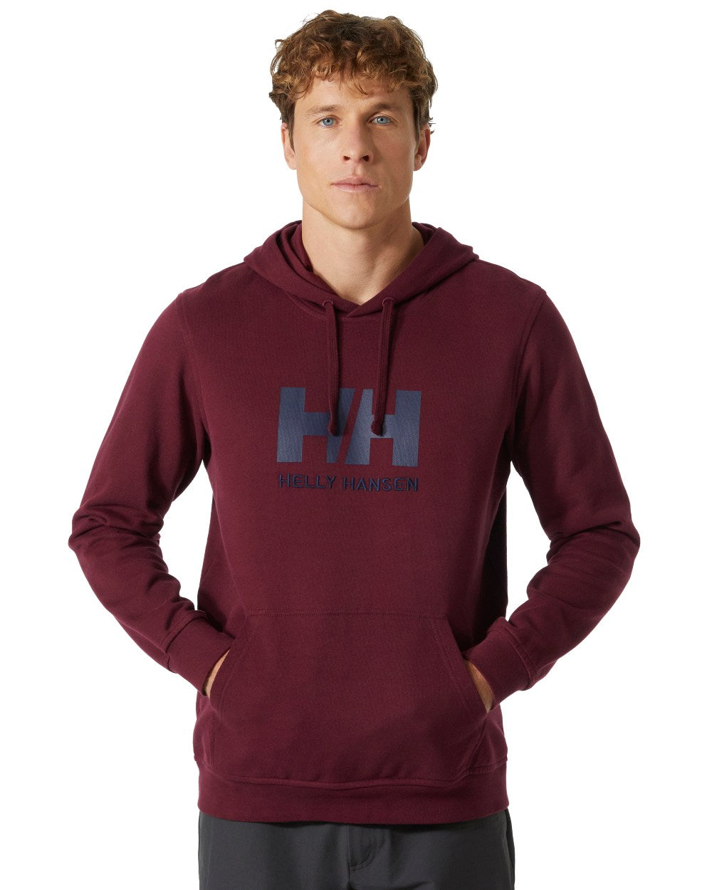 Hickory Coloured Helly Hansen Mens Logo Hoodie On A White Background 
