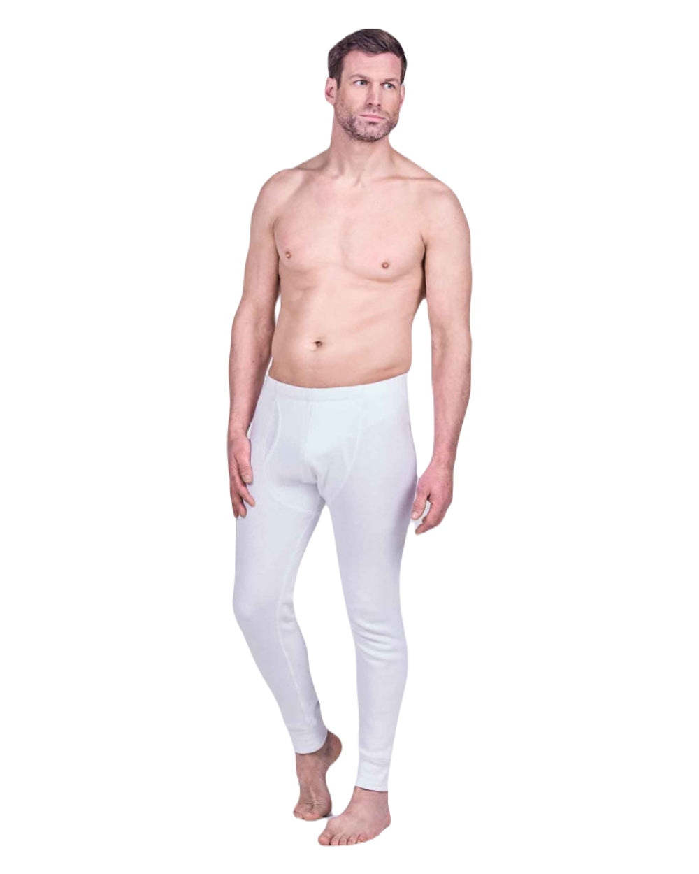 White coloured Hj Hall Cotton Rich Thermal Long Johns on white background 