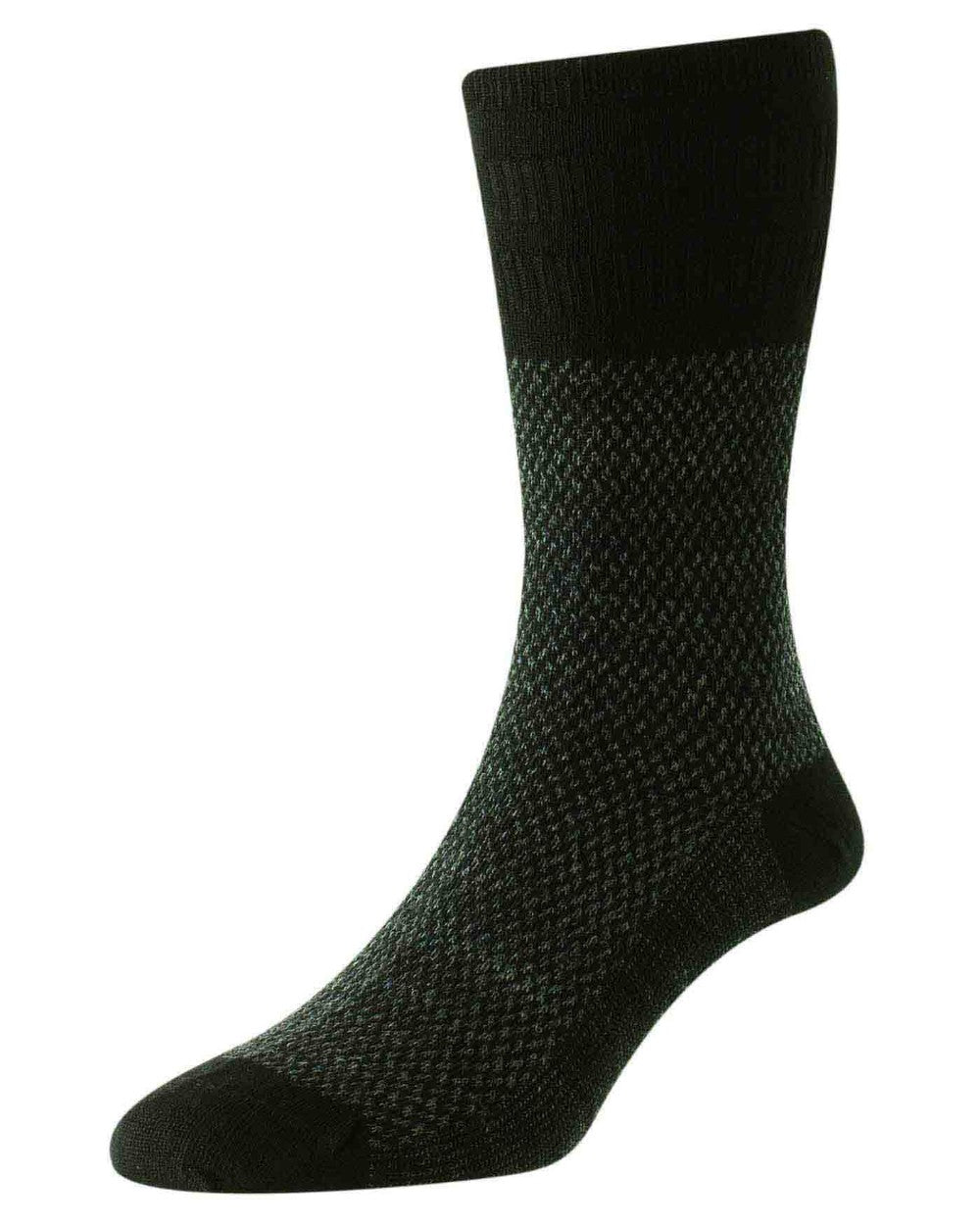 Black coloured Hj Hall Jacquard Wool Softop Socks on white background 