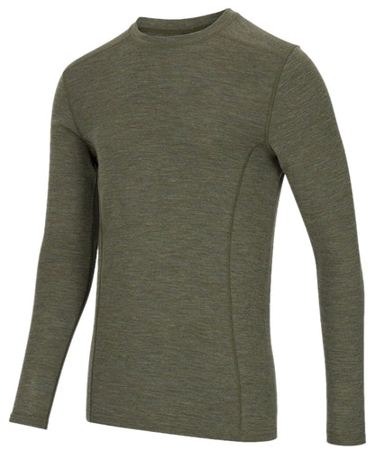 Green Coloured Hoggs of Fife 100% Merino Wool Long Sleeve Crew Neck Base Layer on white background 