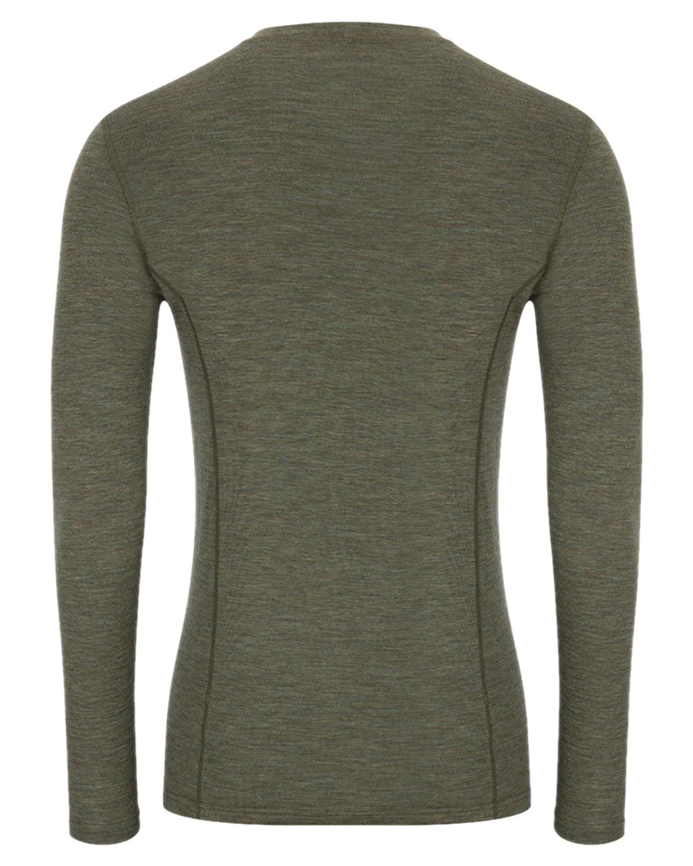 Green Coloured Hoggs of Fife 100% Merino Wool Long Sleeve Crew Neck Base Layer on white background 