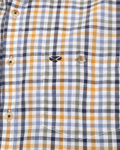 Blue Basil Gold coloured Hoggs of Fife Aberdour Short Sleeve Shirt on white background 