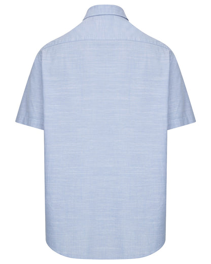 Plain Blue coloured Hoggs of Fife Aberdour Short Sleeve Shirt on white background 