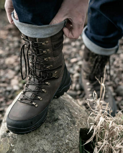 Brown Coloured Hoggs of Fife Aonach II 10 Inch Waterproof Field Boot on stones background 