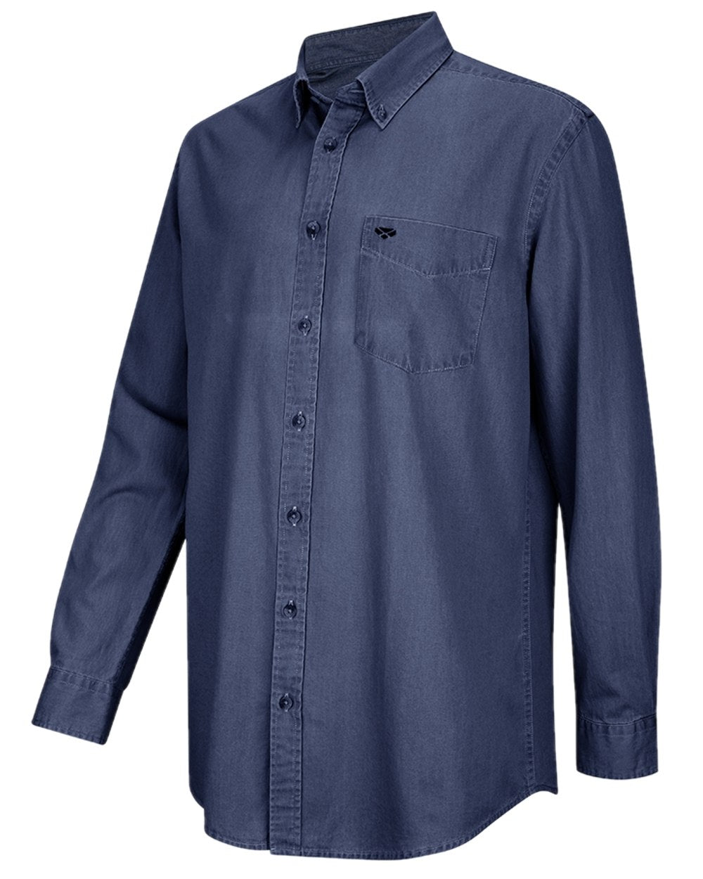 Dark Wash Coloured Hoggs of Fife Archerfield Denim Shirt on white background 